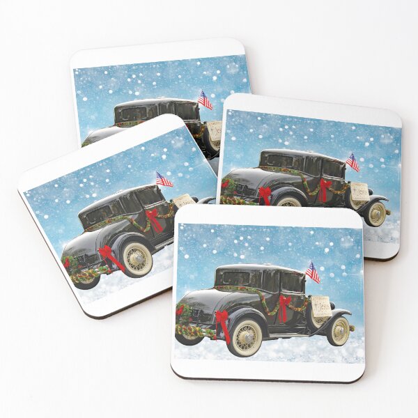 Item preview, A Merry Christmas greeting on a Roadster retro truck with an American flag designed and sold by Alaskandreamer.