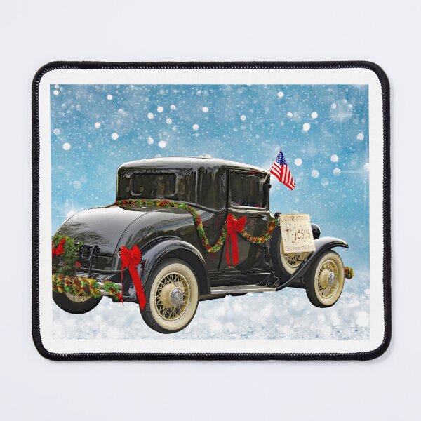 Item preview, A Merry Christmas greeting on a Roadster retro truck with an American flag designed and sold by Alaskandreamer.