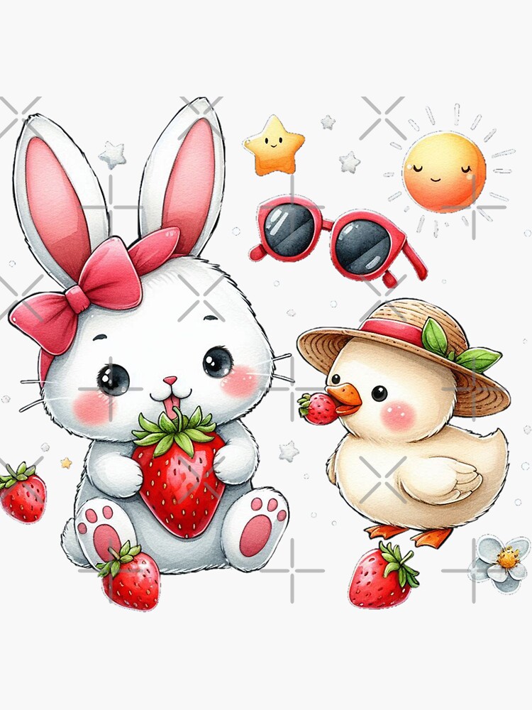 Thumbnail 3 of 3, Sticker, Sun-Kissed Sweeties: Strawberry Picnic designed and sold by Coollzone.