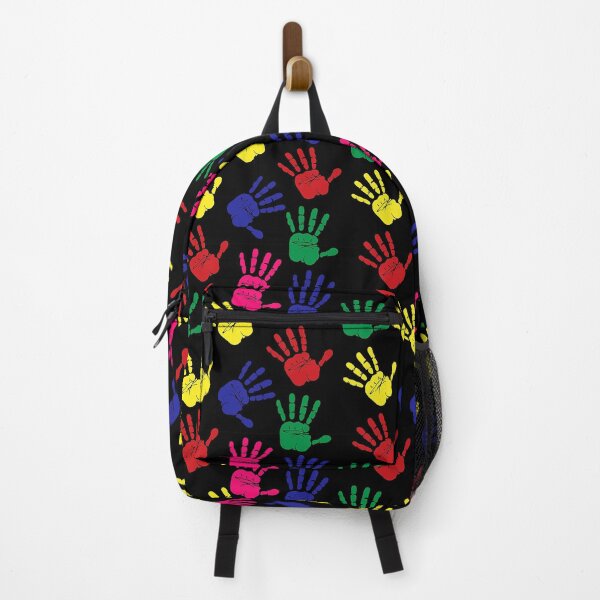 Item preview, Brightly coloured handprints on a black background. designed and sold by claireseyeview.