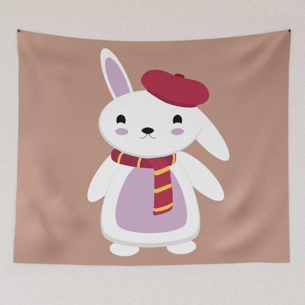 Item preview, Greeting card with a cute flat design Bunny with a Scarf and Beret designed and sold by AlginaPugachova.