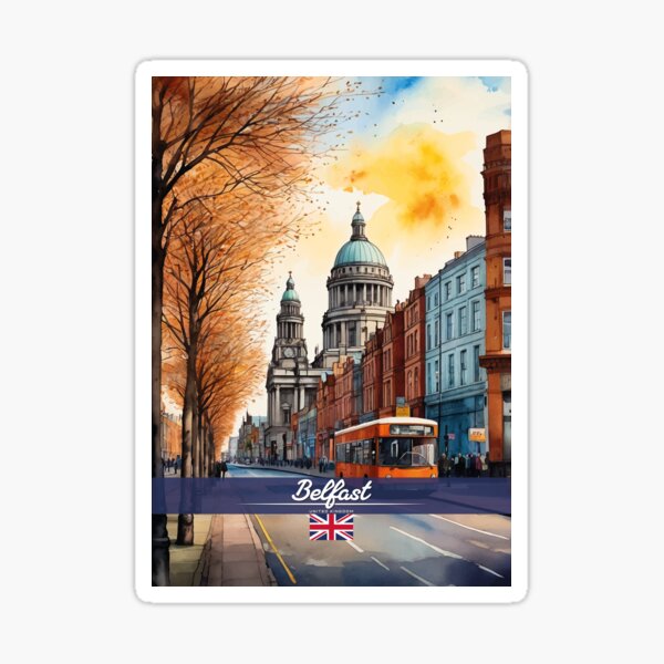 Vista previa del artículo con la obra «Viajes a Belfast, Reino Unido», diseñado y vendido por Thistle-TShop.