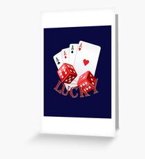 "LUCKY" with poker aces and red dice. Greeting Card