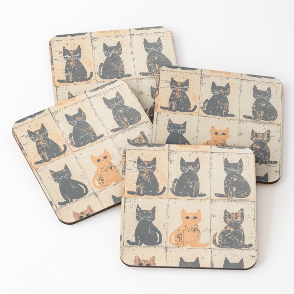 Item preview, Retro-style wallpaper featuring a soft texture and low-contrast miniature cat illustrations throughout designed and sold by Paolo Modena Photography    -   Fine Italian Art.