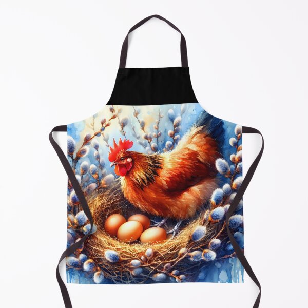 Item preview, Spring chicken nest with eggs in it surrounded by blooming catkins aquarelle art designed and sold by EmeraldeaArt.
