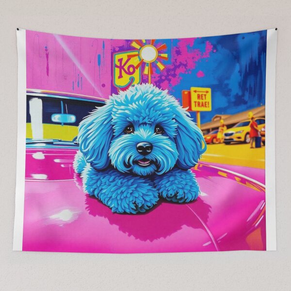 Item preview, Portrait Of Blue Poodle On Pink Cadillac designed and sold by Abeshinobi.