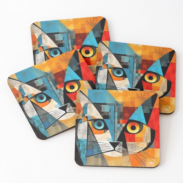 Item preview, Cubist cat with a two-tone, intrigued look designed and sold by Memetitation.