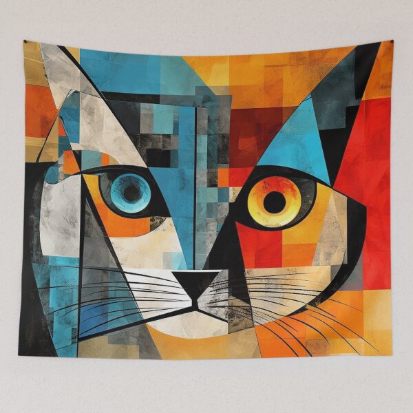 Item preview, Cubist cat with a two-tone, intrigued look designed and sold by Memetitation.
