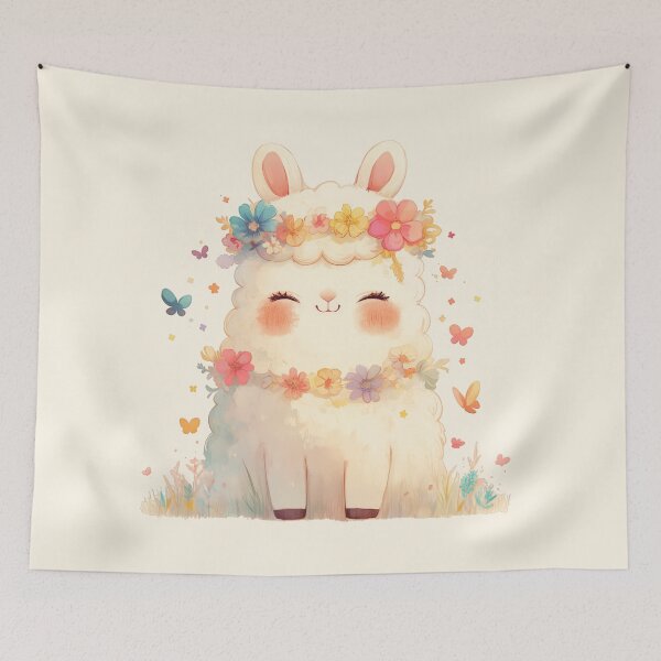 Item preview, Hippie Llama wearing a floral crown designed and sold by WoollenLlama.