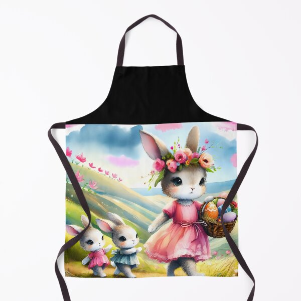 Item preview, Cute Easter Bunny Family walking in hilly landscape with a basket full of easter eggs watercolor childrens book illustration designed and sold by EmeraldeaArt.