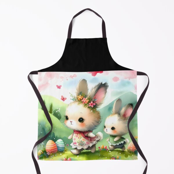 Item preview, Two cute Easter Bunny on Adventure walking on hills easter eggs in grass watercolour designed and sold by EmeraldeaArt.