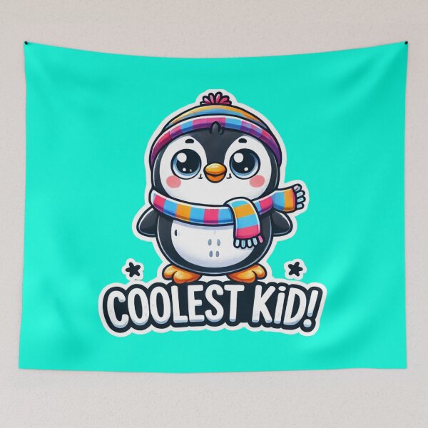 Aperçu de l'œuvre Un adorable pingouin souriant avec le texte « Coolest Kid ». Parfait pour les enfants, les amoureux des pingouins et les personnes au caractère bien trempé ! créée et vendue par BestDetailer.