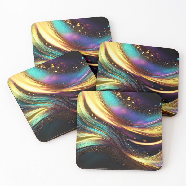 Item preview, Abstract oil painting with golden textured effect, bokeh effect on black background, fluid design, rainbow design in bright pastel colors, oil paint daubs and brushstrokes  designed and sold by navitalidesign.