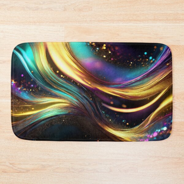 Item preview, Abstract oil painting with golden textured effect, bokeh effect on black background, fluid design, rainbow design in bright pastel colors, oil paint daubs and brushstrokes  designed and sold by navitalidesign.