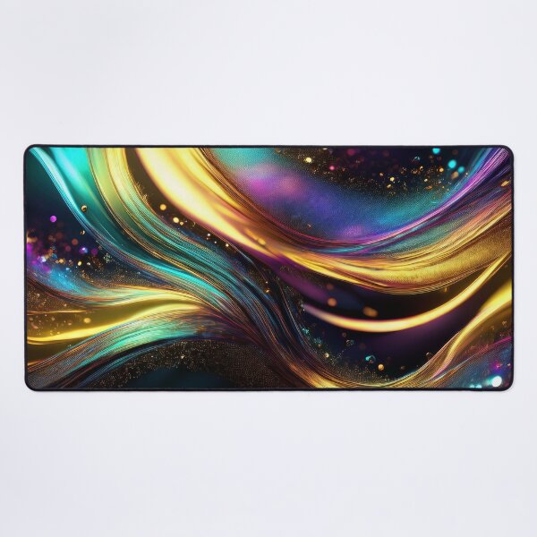 Item preview, Abstract oil painting with golden textured effect, bokeh effect on black background, fluid design, rainbow design in bright pastel colors, oil paint daubs and brushstrokes designed and sold by navitalidesign.