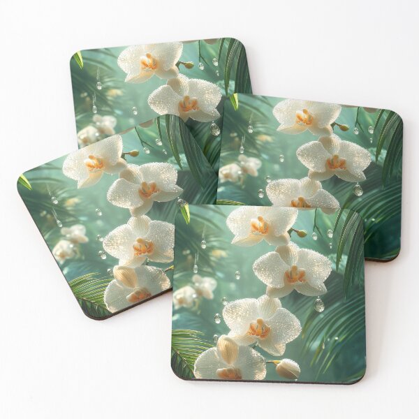 Item preview, Tropical Palm Leaves and White Orchids with Dewdrops designed and sold by MargaretWiktor.