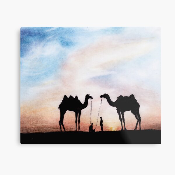 Item preview, sketch drawing of camels silouette at sunset designed and sold by BaluxArt.