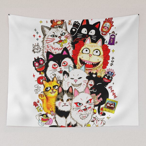 Item preview, Crazy cute funny cat in japan style manga anime ink drawing designed and sold by VonKalt.