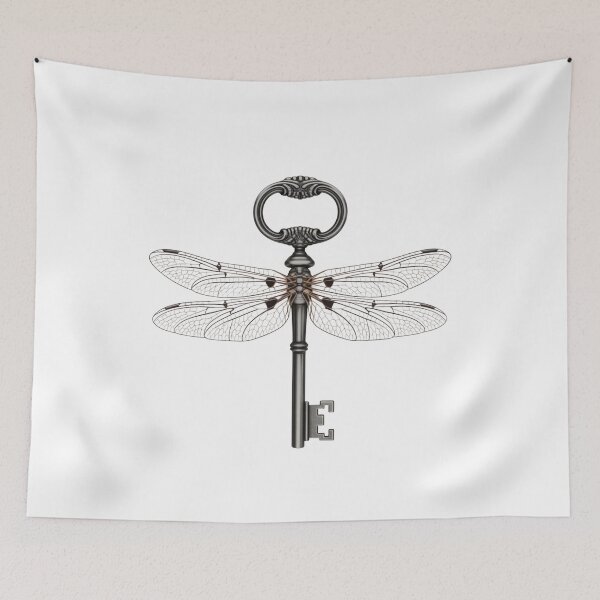 Item preview, Elegant Ornate Key with Delicate Dragonfly Wings - Fantasy Steampunk Art designed and sold by SlocifieShop.
