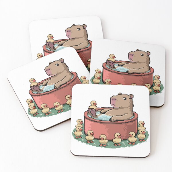 Item preview, Capybara Hot Tub with Duck Friends – Pixel Art Chill designed and sold by NaturePixel.