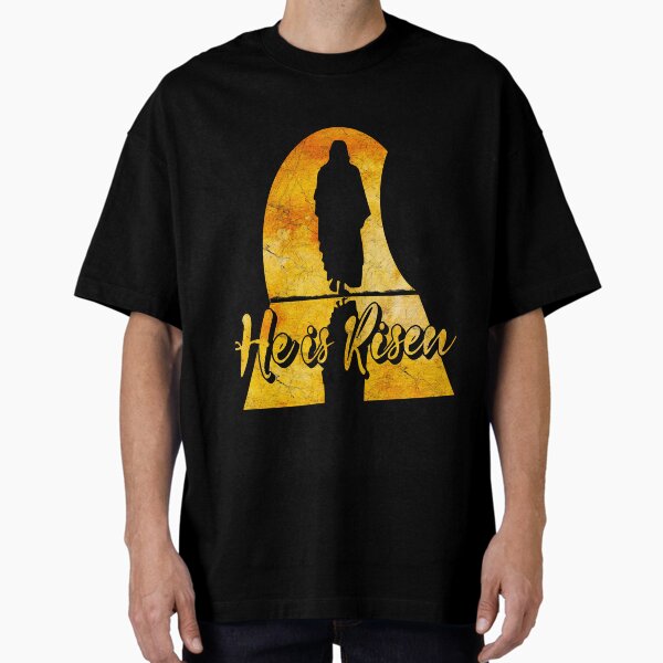 Vista previa del artículo con la obra «Ha Resucitado - Silueta de Jesús saliendo del sepulcro vacío | Sale del sepulcro – Resurrección Pascual | Amarillo dorado», diseñado y vendido por ZechJohnRB.