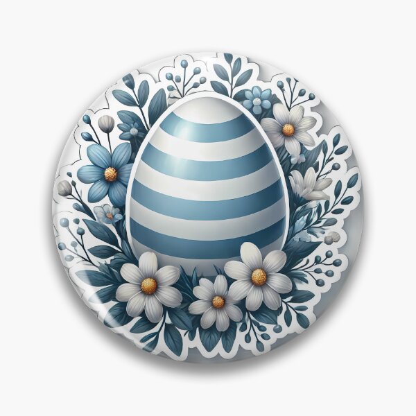 Item preview, Blue Striped Easter Egg with Floral Sticker designed and sold by Lacritsa .