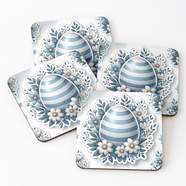 Item preview, Blue Striped Easter Egg with Floral Sticker designed and sold by Lacritsa .
