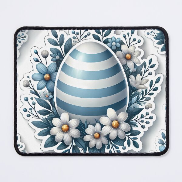 Item preview, Blue Striped Easter Egg with Floral Sticker designed and sold by Lacritsa .