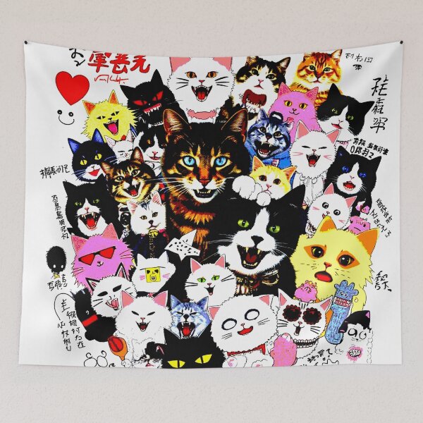Item preview, Crazy cute funny cat in japan style manga anime ink drawing designed and sold by VonKalt.