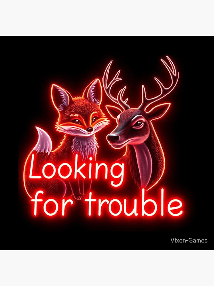 Thumbnail 3 of 3, Sticker, Looking For Trouble Vixen and Stag Neon Sticker designed and sold by Vixen-Games.