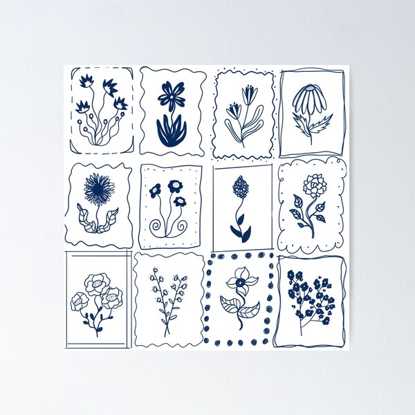 Blue China Flowers Poster