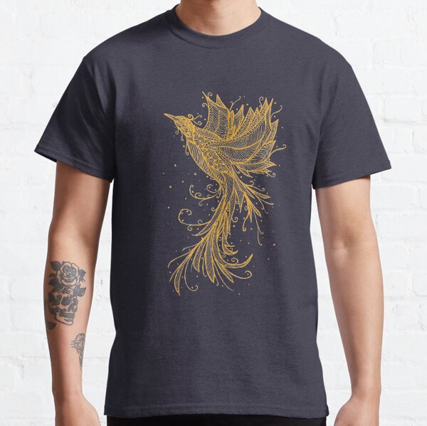 Goldener Phoenix auf Blau Classic T-Shirt