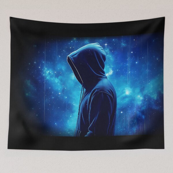Item preview, Mysterious Hacker in a Cyber Galaxy – Futuristic Digital Art designed and sold by FusionCipher.