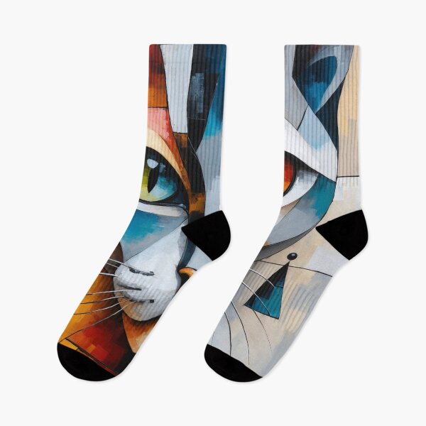 Item preview, Cubist cat, two-tone look and earrings designed and sold by Memetitation.