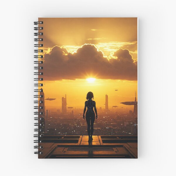 Artikelvorschau, Futuristische Morgendämmerung, einsame Silhouette einer Frau entworfen und verkauft von Memetitation.
