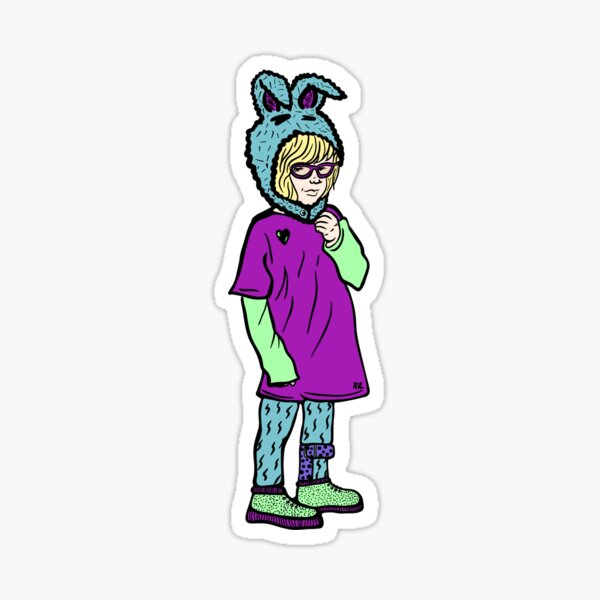 Item preview, Bunny Kid. Hand drawn illustration of a scruffy kid in a bunny hat. NEON designed and sold by LayerCakeDigDes.