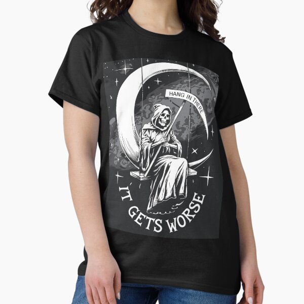 Item preview, Hang in There, It Gets Worse - Sarcastic Grim Reaper on swing designed and sold by pixelated_echoes.