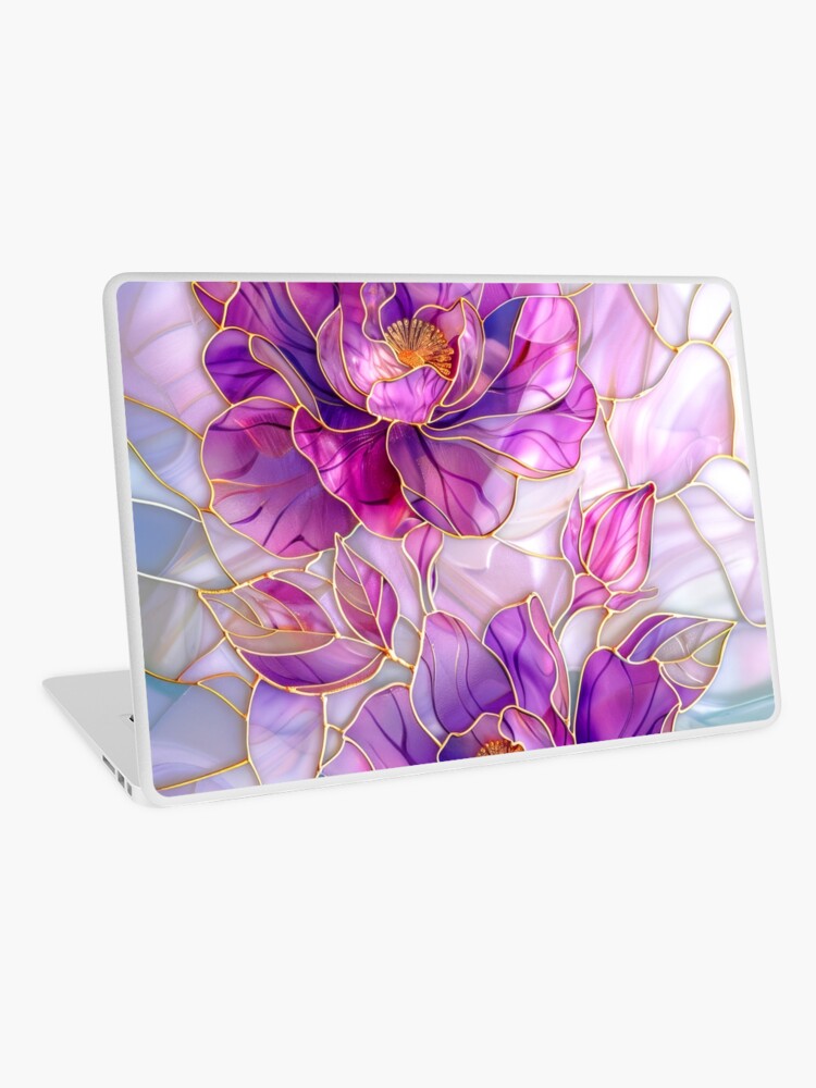 Aperçu 1 sur 2. Skin adhésive d'ordinateur avec l'œuvre Vitrail Vitrail Fleur de Dahlia Détails Dorés créée et vendue par MargaretWiktor.