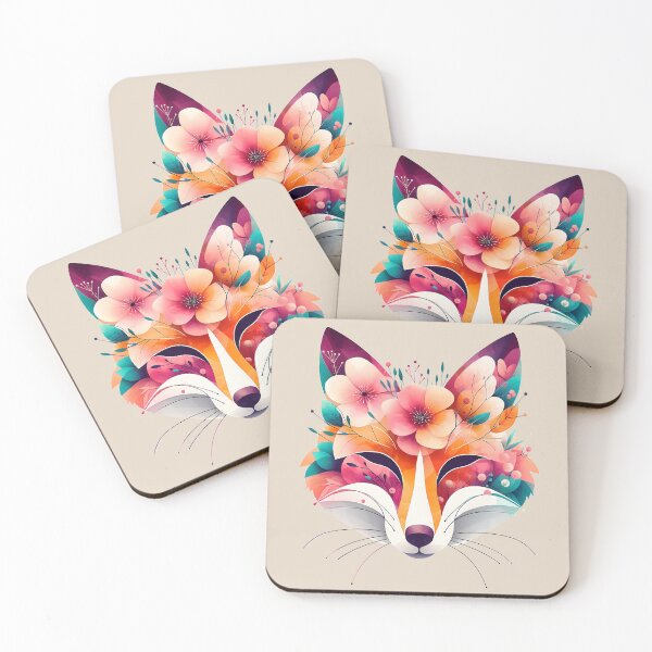 Item preview, Abstract watercolor red face fox with flowers  designed and sold by Clara Fruggeri.