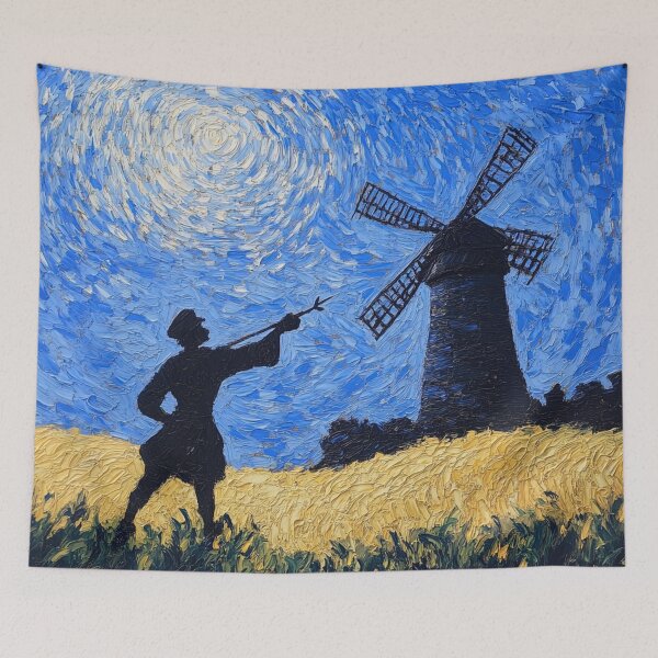 Item preview, Don Quixote attacking the windmill | Post-impressionist painting style designed and sold by ComicsFactory.