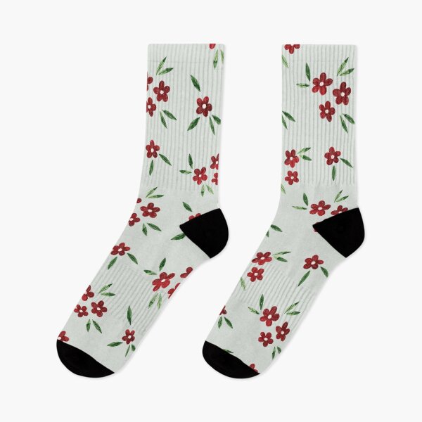 Item preview, Tiny and cute red flowers and green leaves pattern on grey background. Botanical illustration. designed and sold by helga-wigandt.