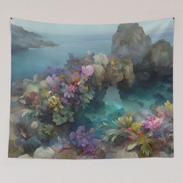 Item preview, Coral Cove Sanctuary: The Azure Embrace of Flora and Stone designed and sold by bloorose.