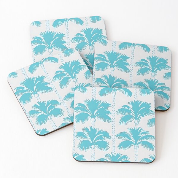 Item preview, Grandmillennial style turquoise palm trees on white designed and sold by SophieClimaArt.