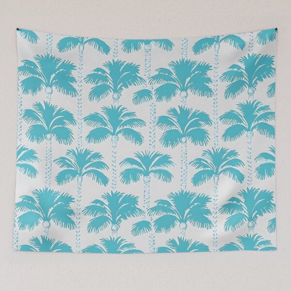 Item preview, Grandmillennial style turquoise palm trees on white designed and sold by SophieClimaArt.