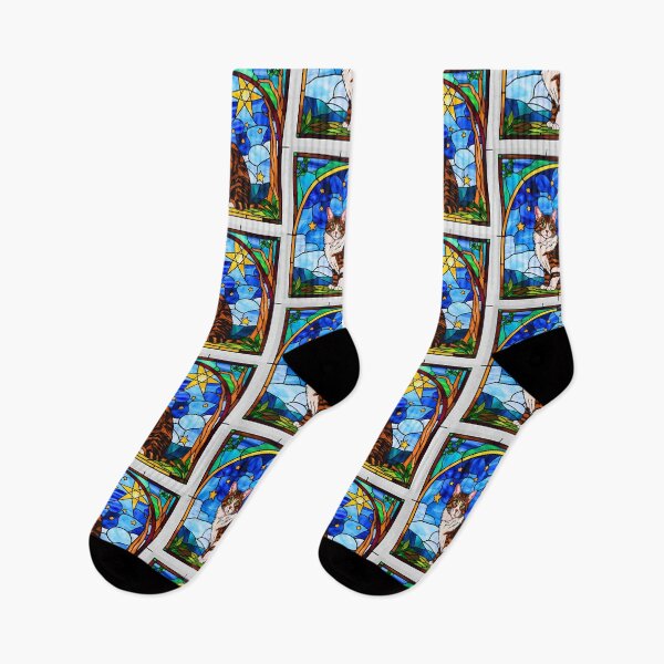 Item preview, Maine Coon Cat Stained Glass Art – Starry Sky Feline Elegance designed and sold by Fredster1966.