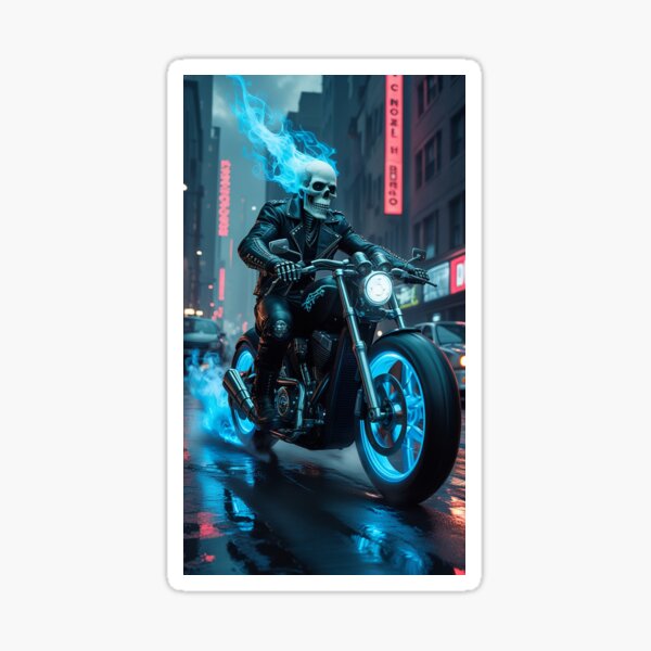Vista previa del artículo con la obra «Un motociclista esqueleto fantasmal», diseñado y vendido por Mo-rx.