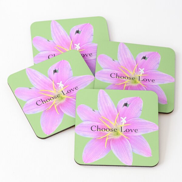 Item preview, Choose love, pink rain lily, green background  designed and sold by Josephine Ethereal.
