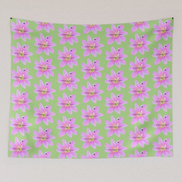 Item preview, Choose love, pink rain lily, green background  designed and sold by Josephine Ethereal.