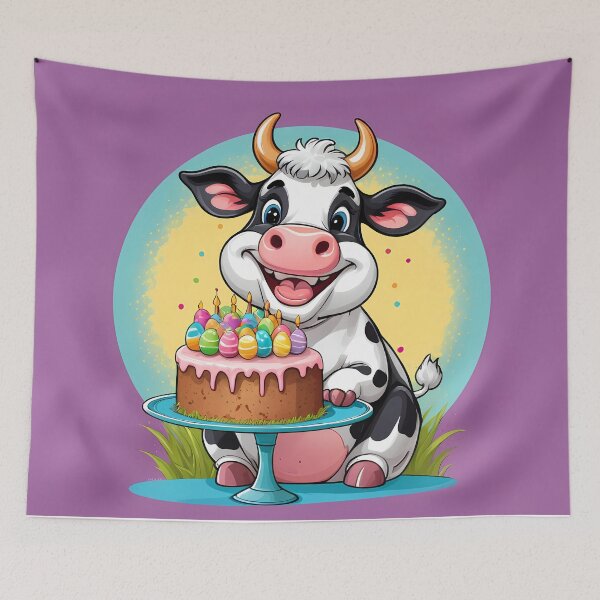 Item preview, Joyful Cow Easter with a Colorful Cake – Festive Spring Illustration designed and sold by KateVil.