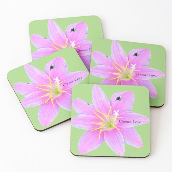 Item preview, Choose love, pink rain lily, green background  designed and sold by Josephine Ethereal.